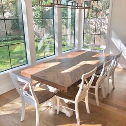 Custom Dining Table Farmhouse Country French Modern Rustic Solid Wood Set Restoration Hardware Insp Bench Hand Built Round Oval Counter Breakfast  