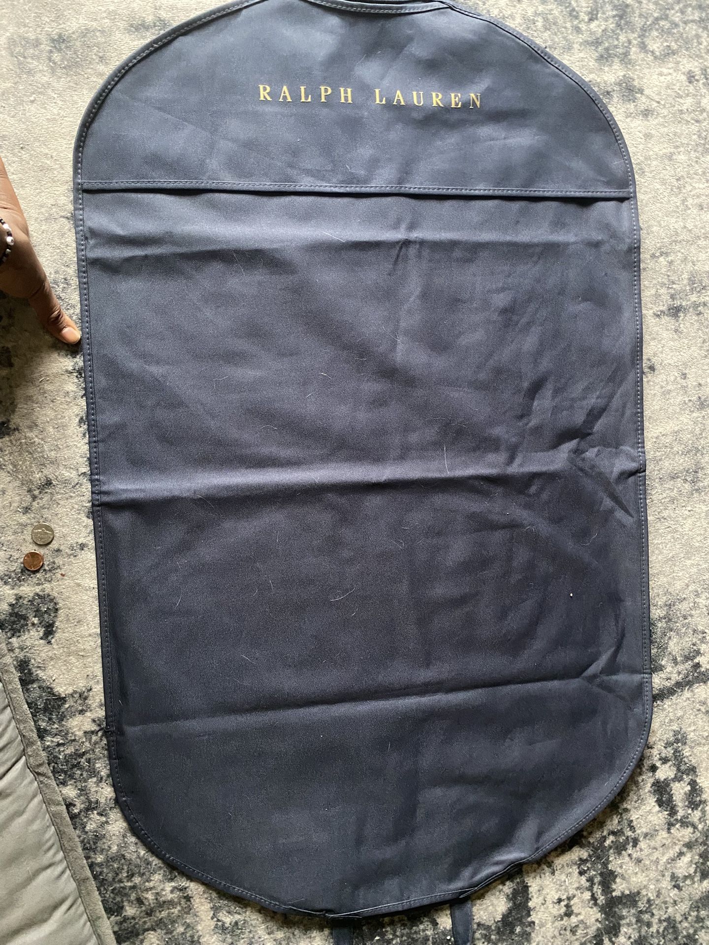 Authentic Ralph Lauren Navy Blue Canvas Garment Suit Bag with Gold Lettering