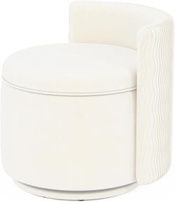 Large 360° Swivel Accent Chair with Storage, Vanity Stool with Back (Off White)