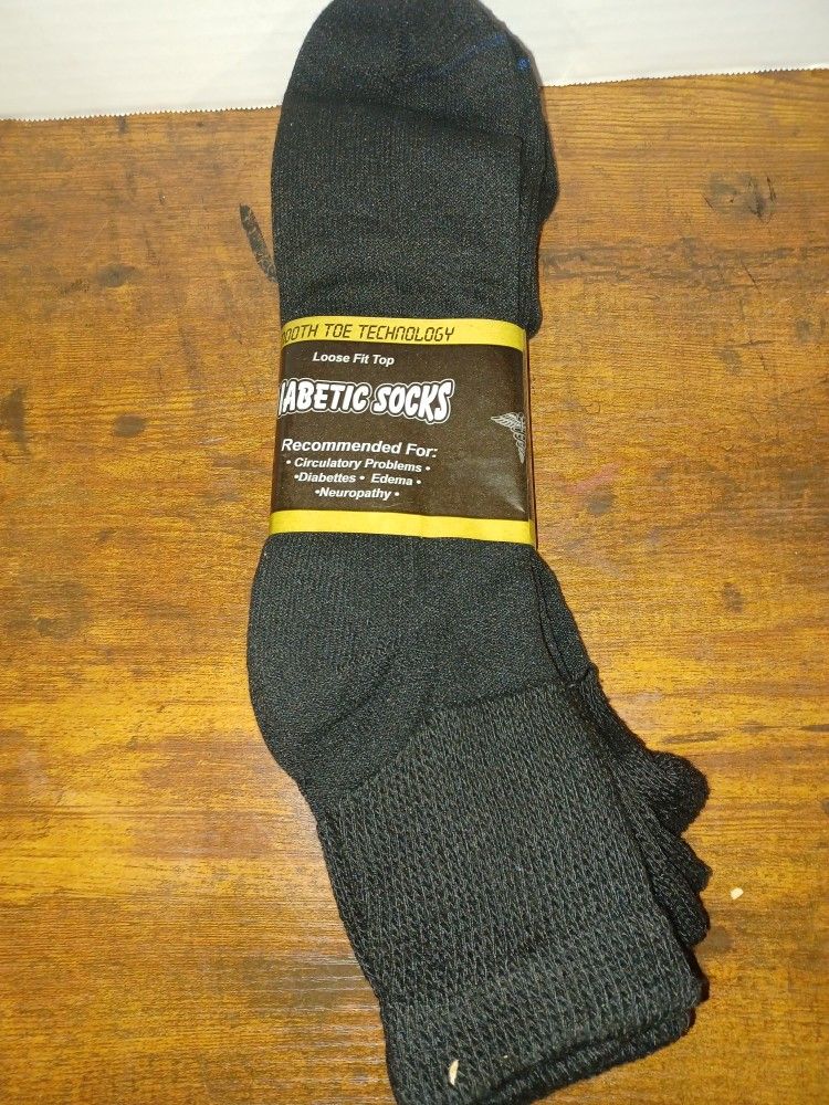 Diabetic Socks Short Crew Size 10-13 Black 3 Pair New 