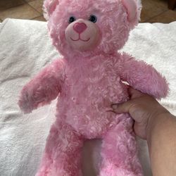 Build a Bear BAB Pink Teddy Bear Blue Eyes Heart Nose stuffed toy 17” musical