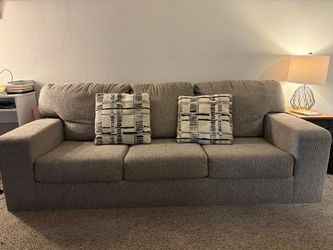 Gray 3-Seat Sofa with Throw Pillows