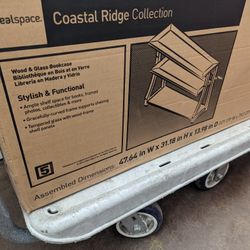 Coastal Ridge Collection Wood And Glass Boo ks helf New