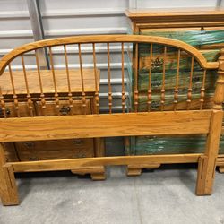 Queen/Full Bedroom Set — Solid Wood | Light Oak Finish | Headboard, Dresser with Mirror & Tallboy