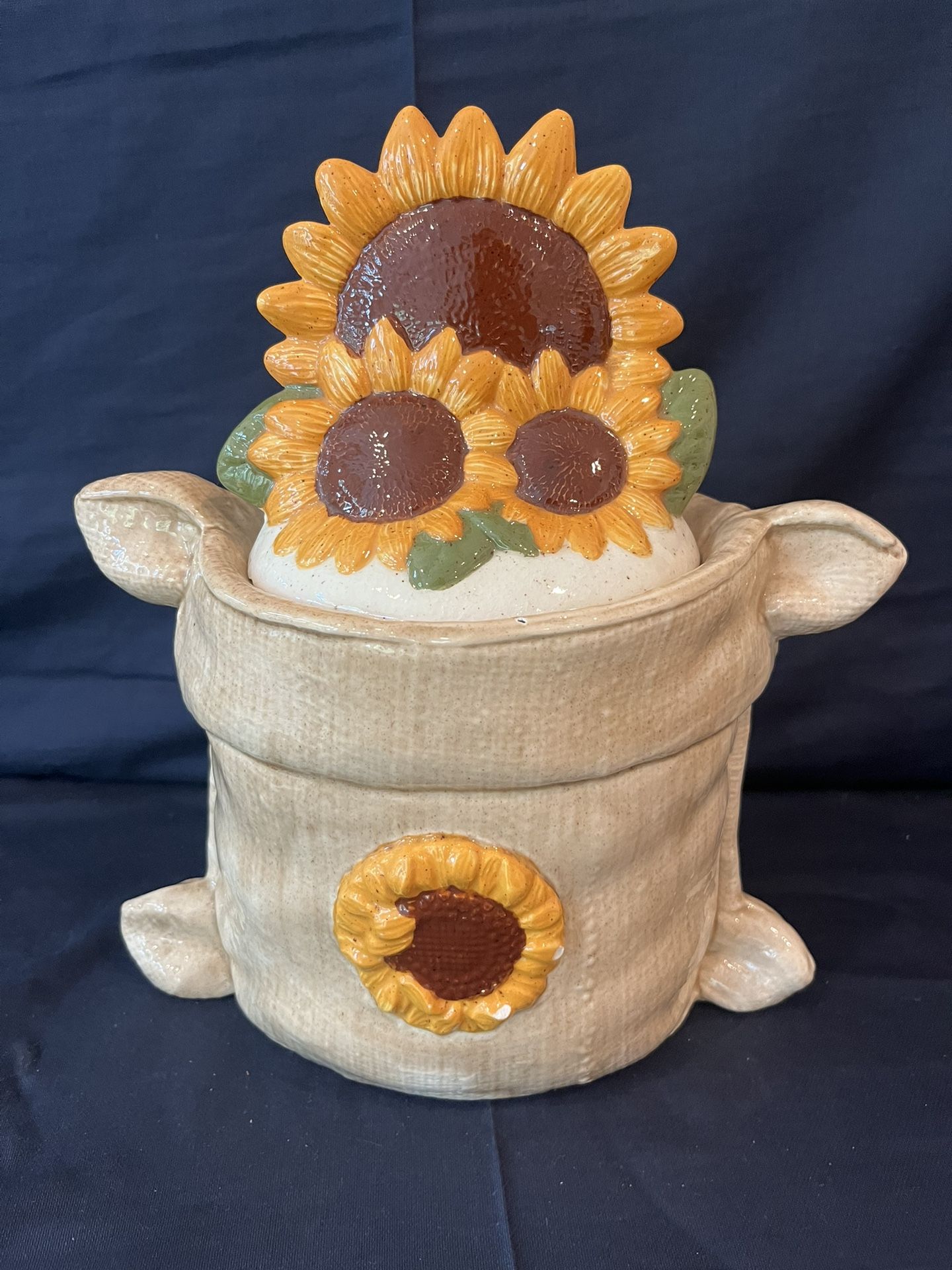 Sunflower Flour Sack Ceramic Cookie Jar