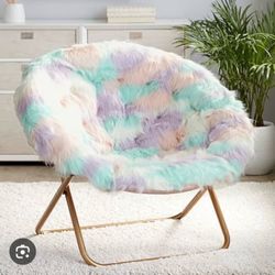 Faux Fur Saucer Chair with Gold Metal Frame