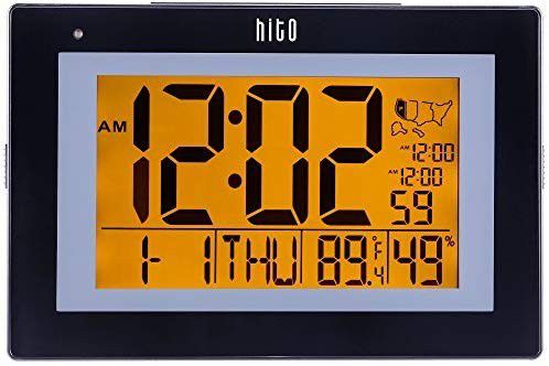 hito 9.5” Large Digital Battery Atomic Alarm Clock Desk Wall Clock Self Setting Dual Alarm