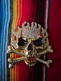 Flaming Skull and Crossbones Belt Buckle