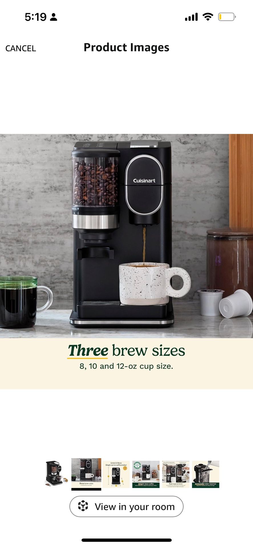 Cuisinart Grind Brew Single Serve Coffee Maker with Built In