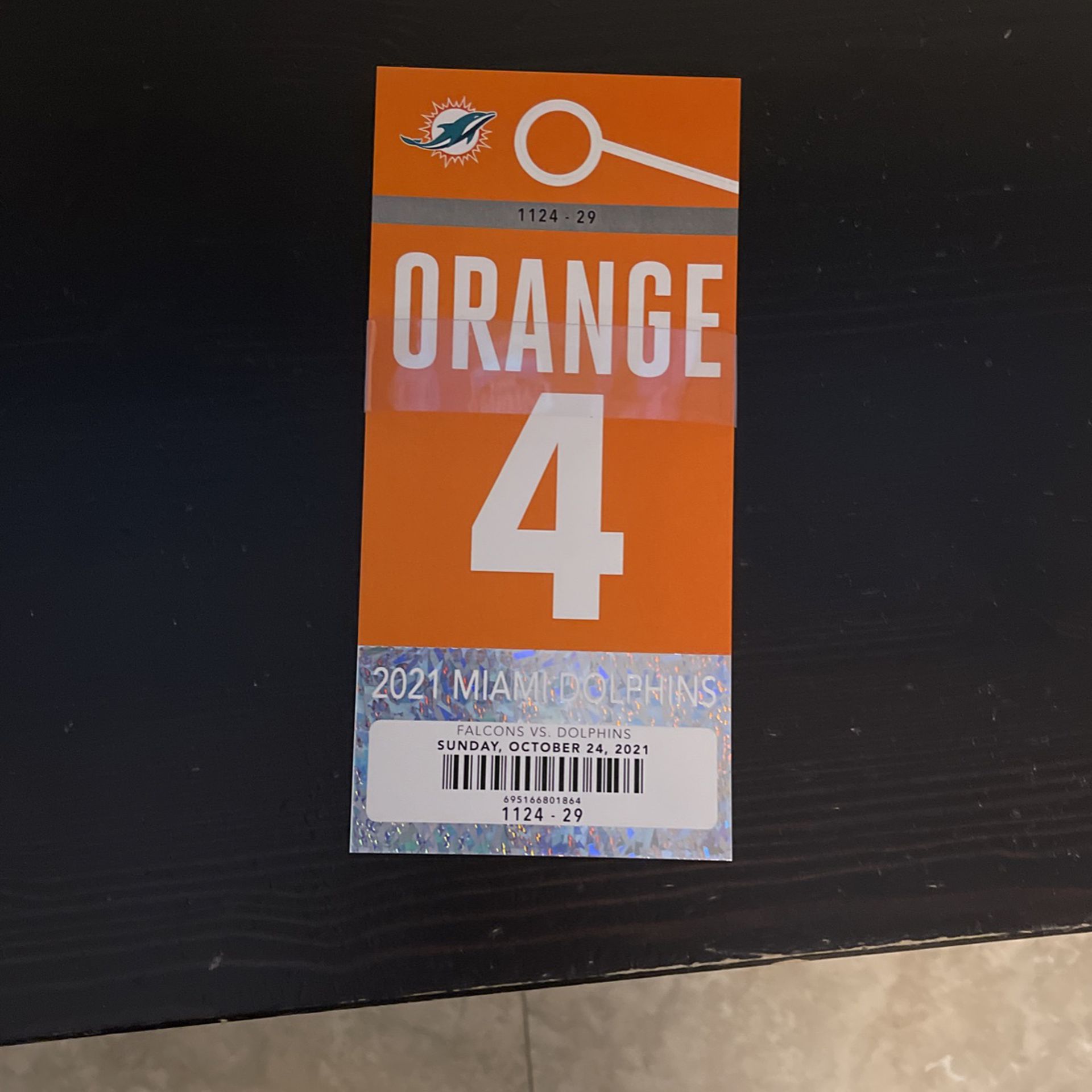 Miami Dolphins Orange Parking Pass/ Ticket