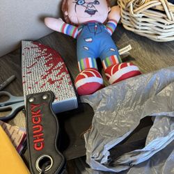 Chucky Sparkly Knife Purse and Chucky Doll