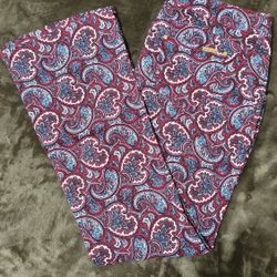 IMAN Women's Zip Up Boot Cut Paisley Pants Dark Red Size 14
