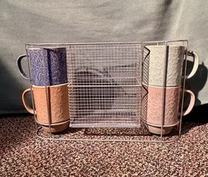 (4) Coffee/Tea Cups metal holder with storage -New without Tags