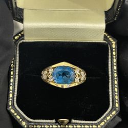 10K LONDON BLUE TOPAZ DIAMOND RING