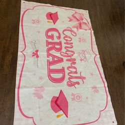 Pink Bow Congrats Grad Banner