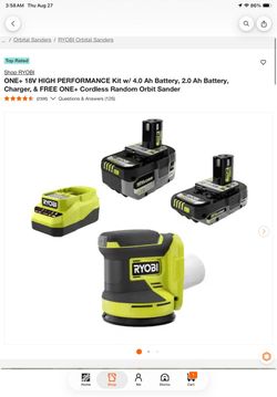 Ryobi ONE+ 18V HIGH PERFORMANCE Kit w/ 4.0 Ah Battery, 2.0 Ah Battery Cordless Random Orbit Sander