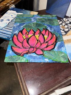 Original Lotus Flower Acrylic Painting on Canvas