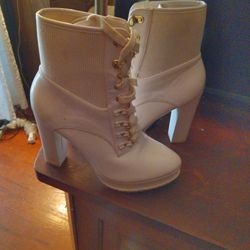 Ankle Beige High Heel Boots
