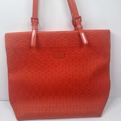 Michael Kors Neoprene MK Signature Tangerine Orange Quilted Tote Bag