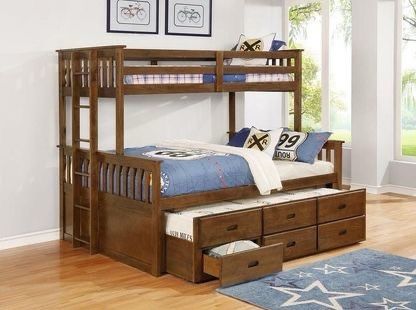 Brand New Weathered Walnut Twin/Full Bunk Bed with Trundle