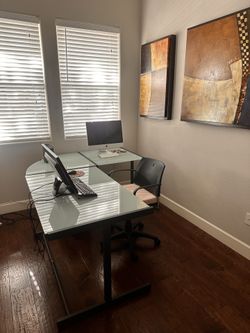 Crate & Barrel "Pilsen" Glass L-Shaped Corner Desk