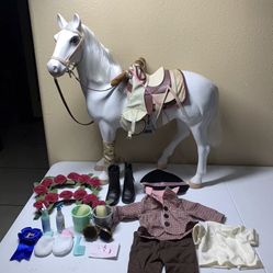 Battat By Morgan Horse White With Saddle Fits American Girl With Riding Outfit