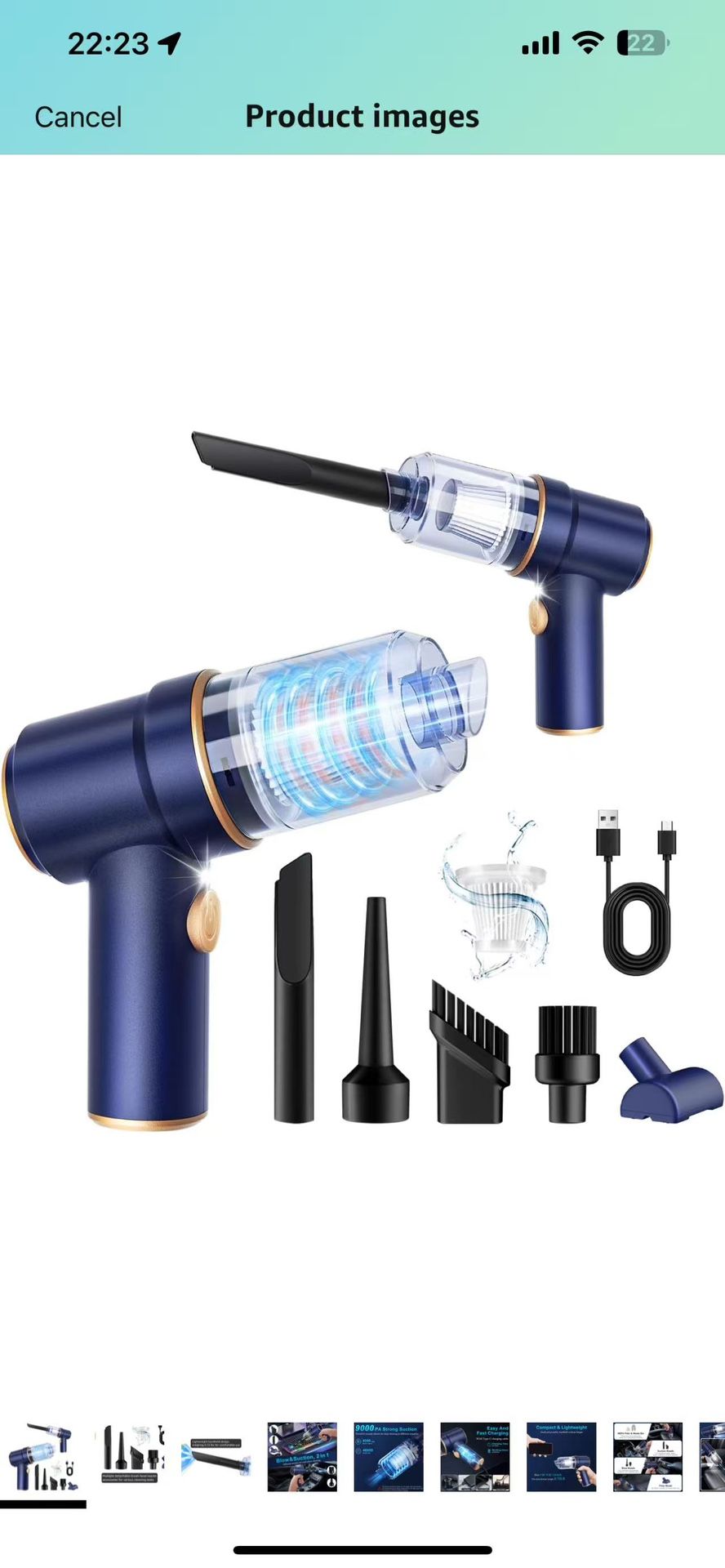 Handheld Car Vacuum Cleaner, 9000Pa Vacuum Cleaner and Air Duster, 120W High Power Hand Held Vacuum with LED Light and Multi-Nozzles for Car, Home, Of