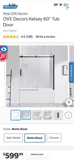 OVE Decors Kelsey 60" Tub Door in Black