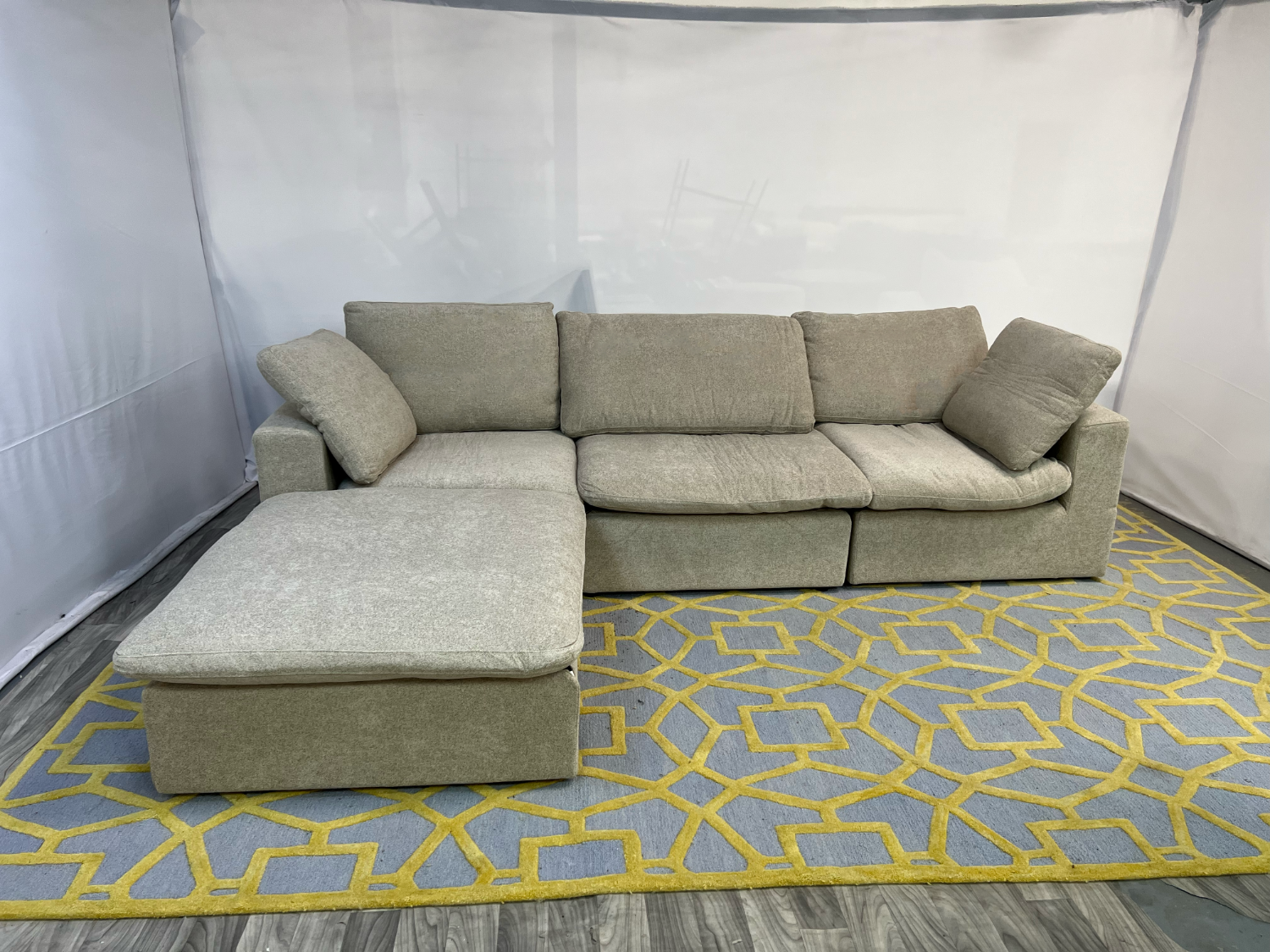 ( Delivery Available ) Modular Cloud Beige Sectional Couch with Storage Ottoman