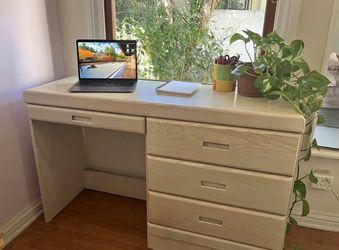 Modern 48" Desk with 4 Drawers – Light Oak Finish – Good Condition