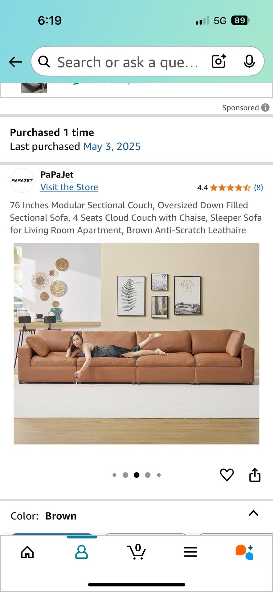 brand new still boxed papajet sectional couch