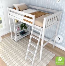 Max & Lily Solid Wood Twin High Loft Bed + Beautyrest 10” Mattress – Great Condition!