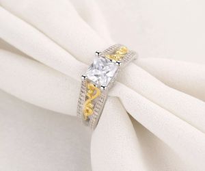 925 Sterling Silver 14K Yellow Gold plated Engagement Wedding Ring