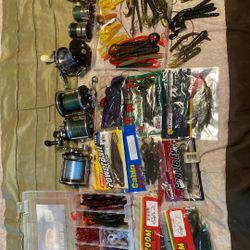 Fishing Lot Assortment Reels And Plastics