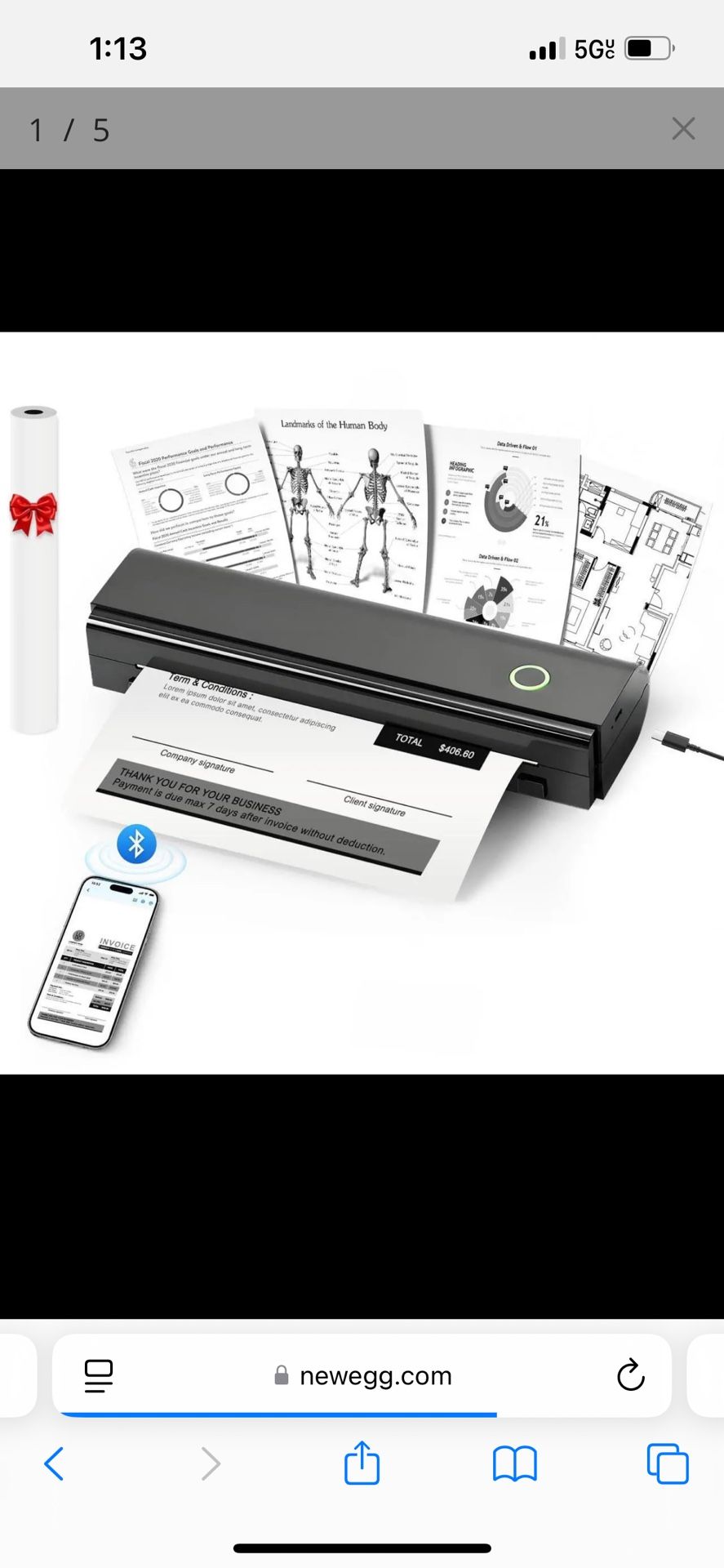 Portable Thermal Printer For Travel - N80 Inkless Bluetooth Printers, Wireless Impresora Portátil with 8.5"x11" US Letter Thermal Paper, Compatible wi