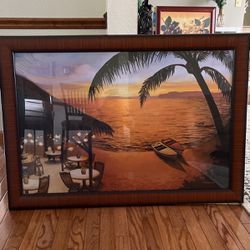 Tropical Island Beach Bar Framed Painting 29x41