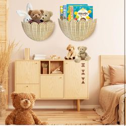 Scalloped Wall Basket, 2pcs Hand Woven Hanging Wicker Wall Baskets Set, Scalloped Rattan Wall Storage & Decor for Home, Bathroom, Kitchen, Living Room