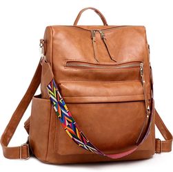 Backpack Purse for Women Fashion Waterproof PU Leather School Backpack Convertible Shoulder Bags Brown