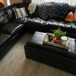 Black Leather Sectional Couch 