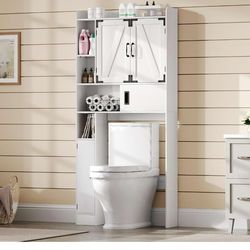 ChooChoo Over The Toilet Storage Cabinet, Farmhouse Bathroom Shelf Over Toilet with Adjustable Shelves, Above Toilets Storage Cabinet with Sliding Doo