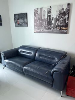 Navy Blue Leather Recliner Sofa
