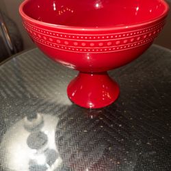MATCERMICA Pedestal Ceramic Serving Bowl Dots Red Made In Portugal 9" Wide x 7 1/2" H