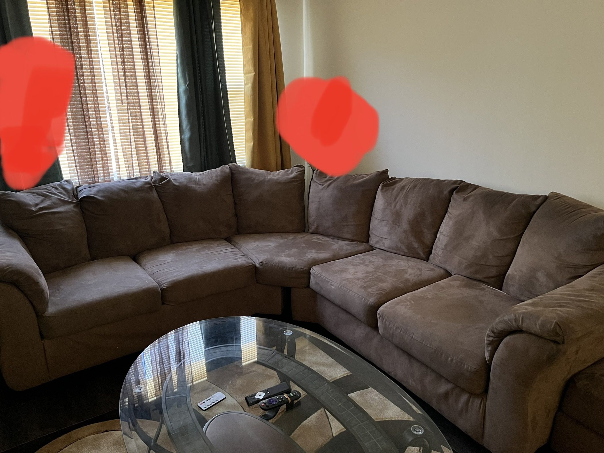Round Sectional Sofa with Love Seat (BROWN)And Oval Shape Coffee Table (glass top Brown and Black)