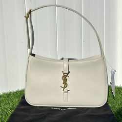 SAINT LAURENT LE 5 A 7 HOBO SHOULDER BAG CREAM WHITE LEATHER GOLD HARDWARE NEW!  