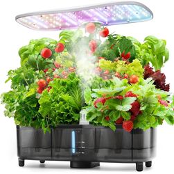 Smart Hydroponics LED, 48W Indoor Garden Grow System, Visible 5L Tank Quiet Pump Auto Timer Kit 15 Pods Herb Seed Starter for Veggies & Salad Greens P