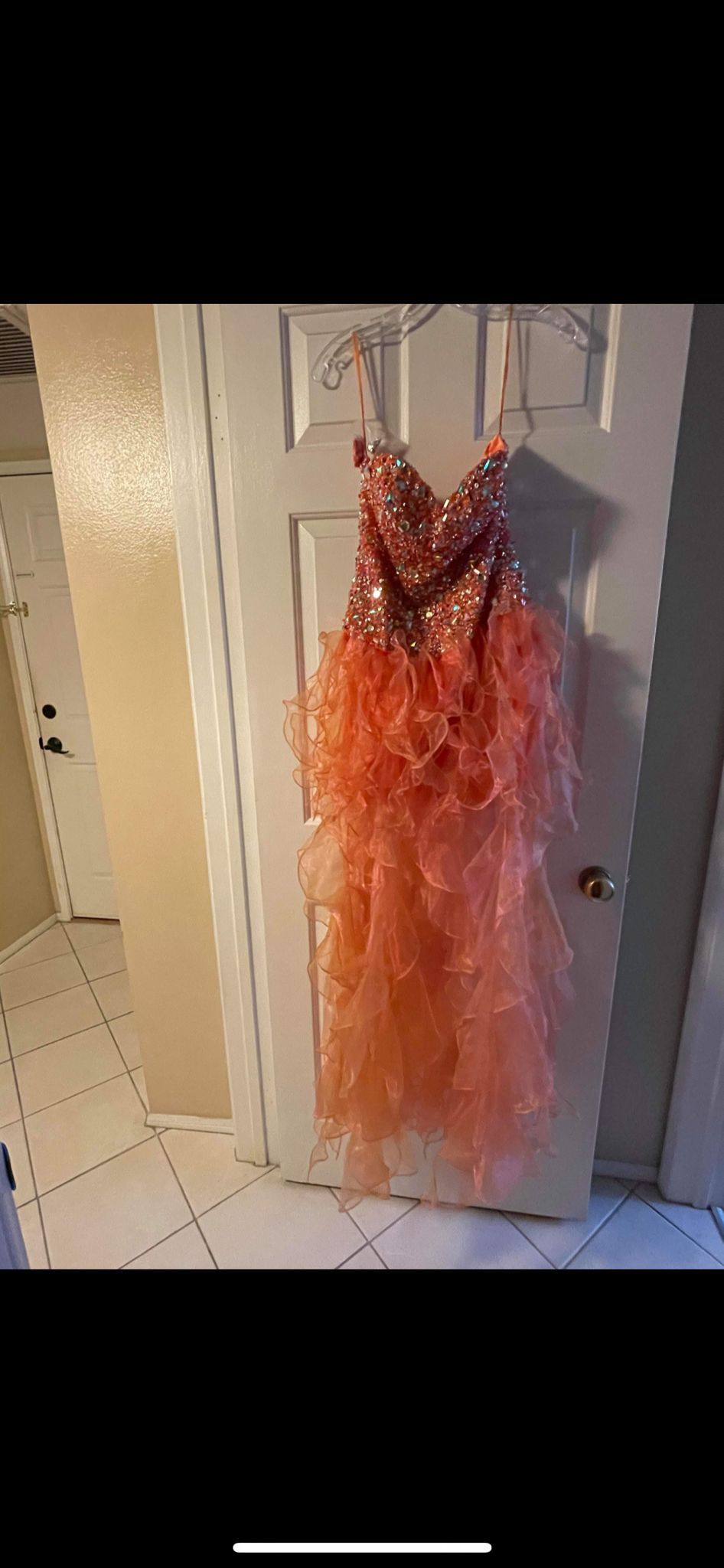 Orange Half Sequined Elegant Party Puffy Dress For Beautiful Girls