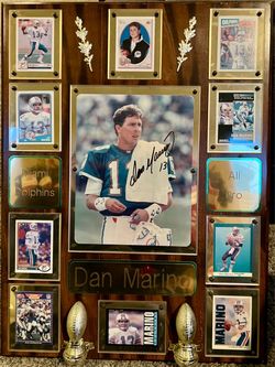 Dan Marino Signed Photo & Trading Cards Plaque