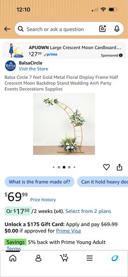 7 feet Gold Frame Half Crescent Moon Backdrop Stand