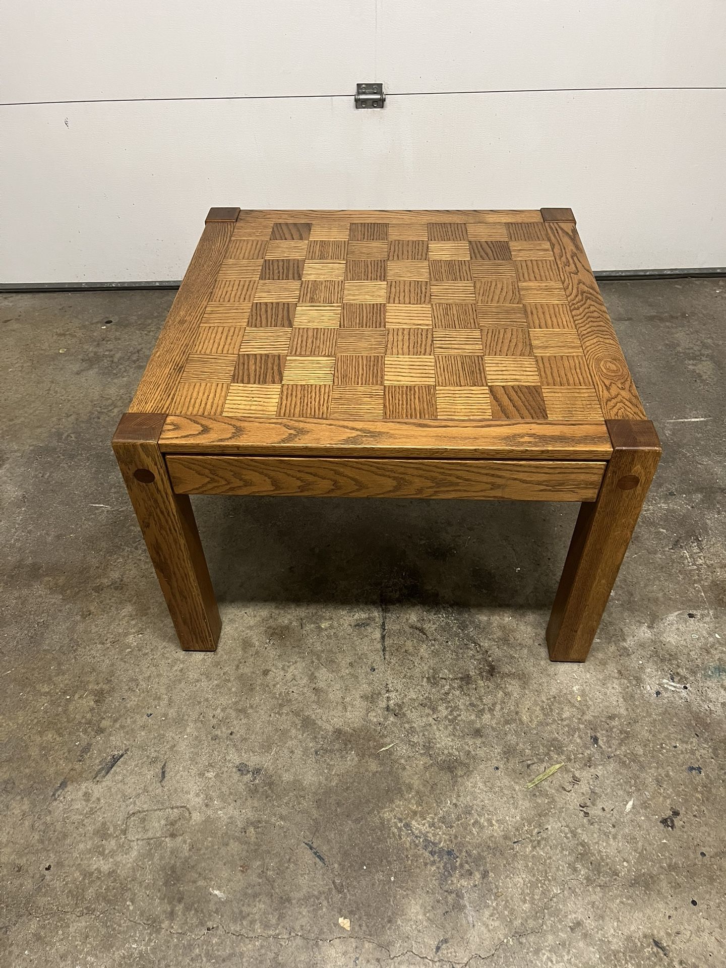 Conant Ball Mid-Century Oak Parquet Side Table With Drawer