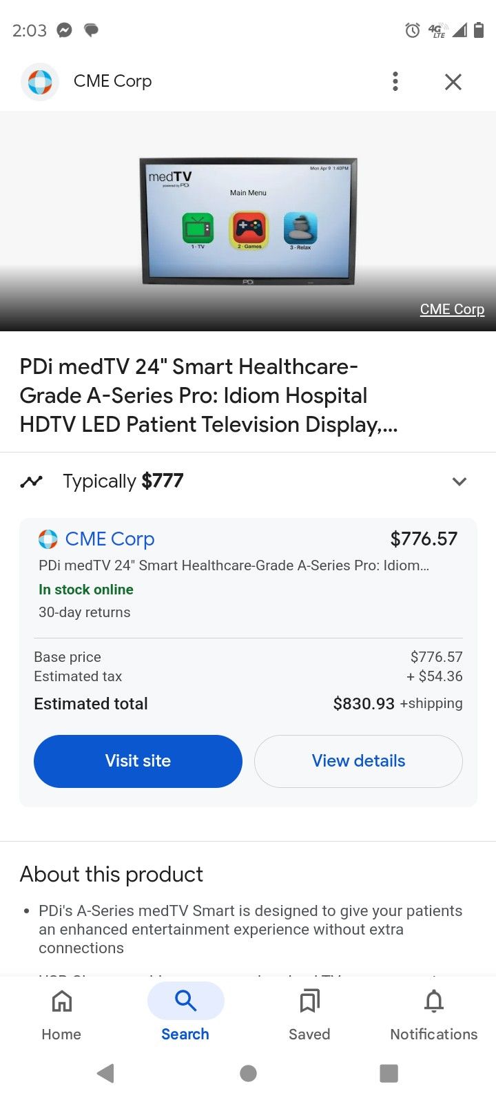 24"E Series Led Hdtv Healthcare-grade Tv